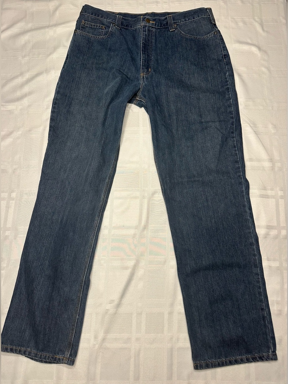 Carhartt Men's 38 X 34 Relaxed Fit Blue Jeans # 101483 968 Straight Leg
